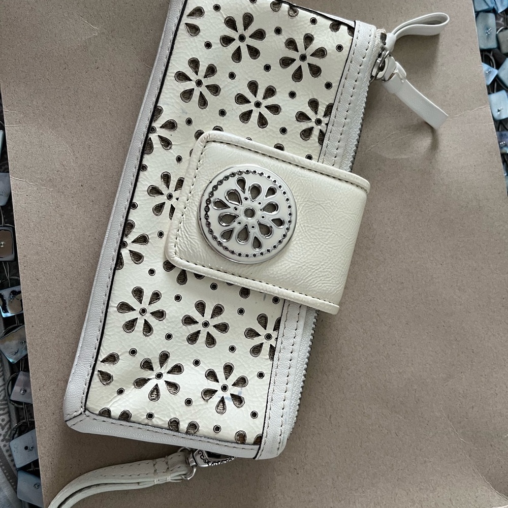 Brighton Cream Floral Cutout Wallet with Wrist Strap